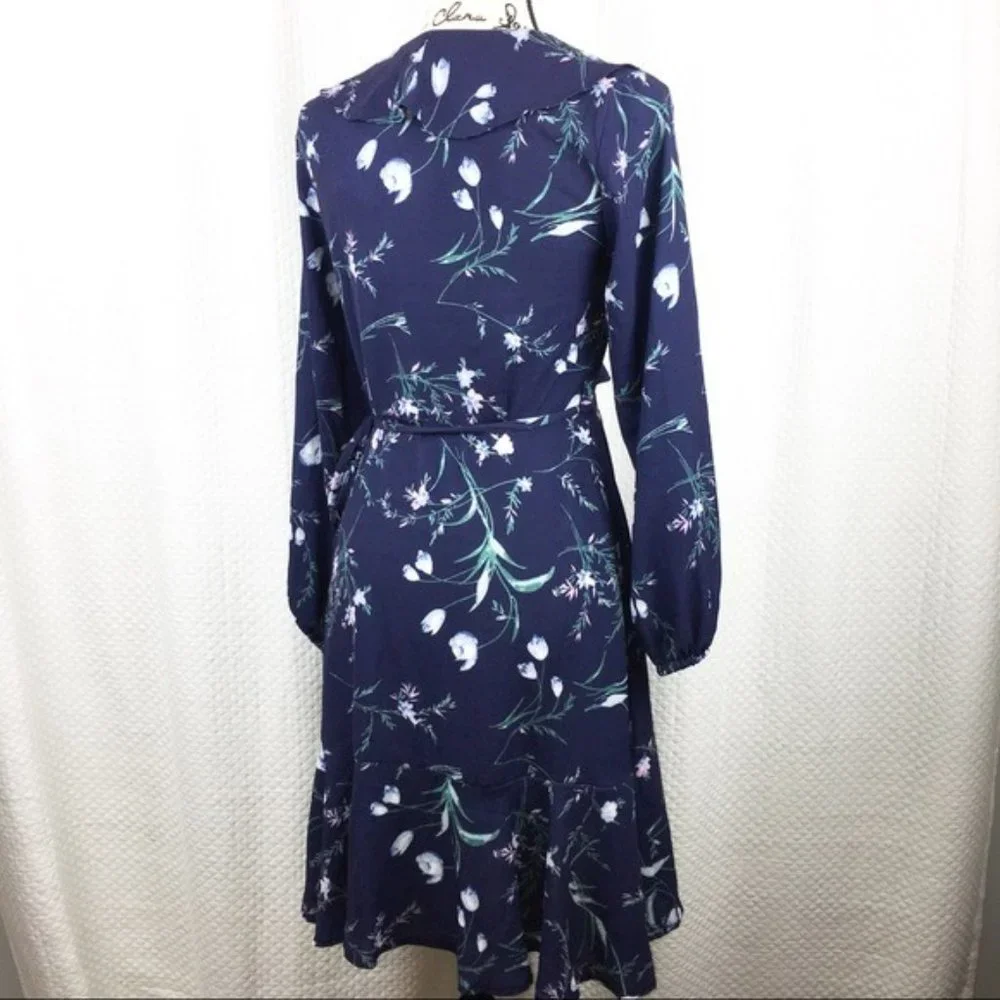 FFLMYUHULIU Floral Print V Neck Wrap Dress S NWT